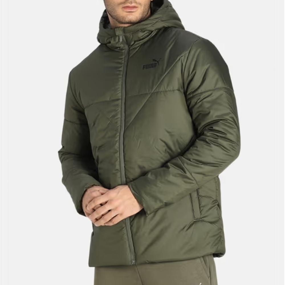 Puma Men's Hooded Puffer Jacket Olive Green size large